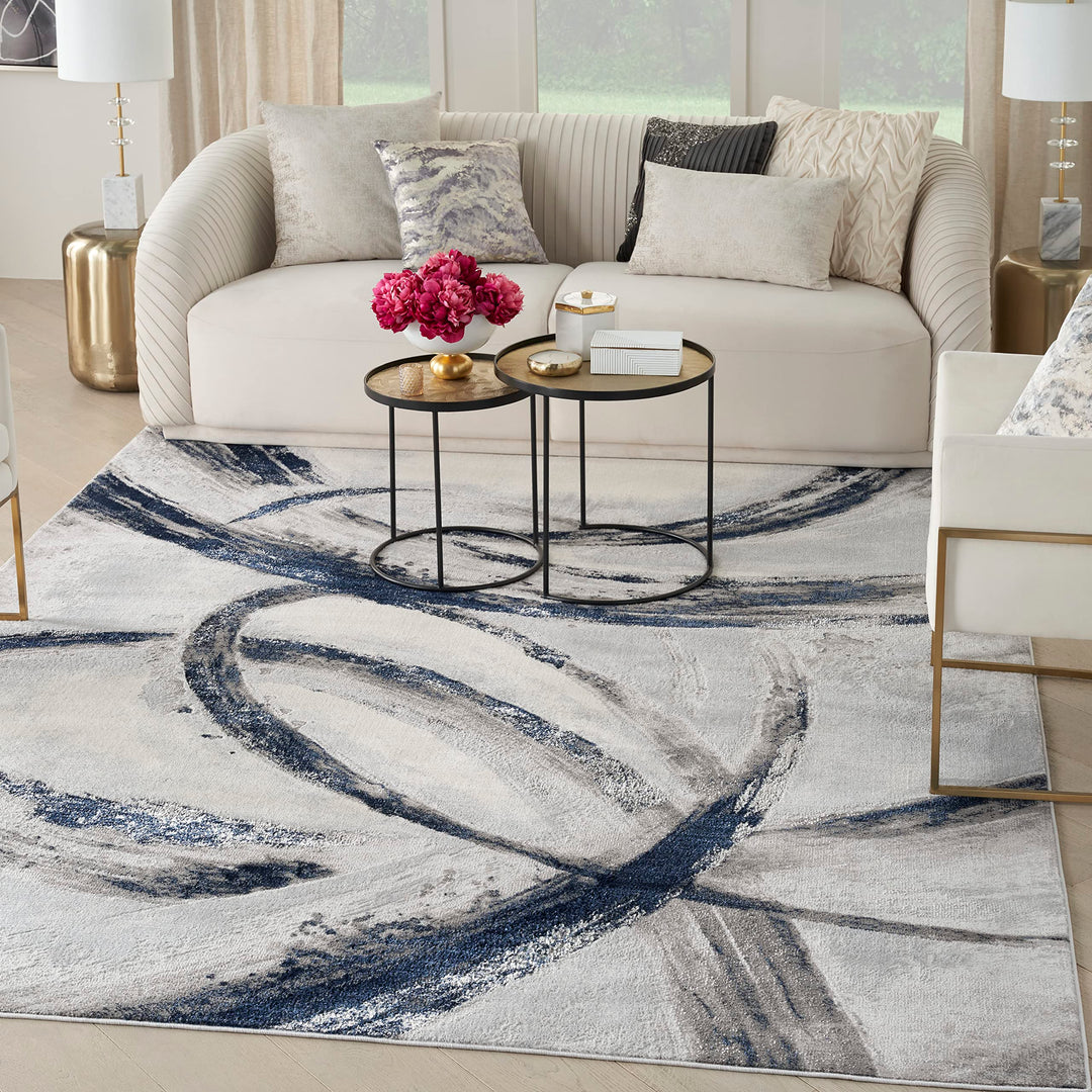 Inspire Me! Home Décor Brushstrokes Abstract Grey/Navy 9' x 12' Area-Rug 9' x 12' - Grey/Navy