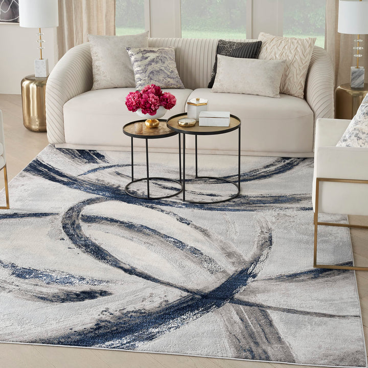 Inspire Me! Home Décor Brushstrokes Abstract Grey/Navy 9' x 12' Area-Rug 9' x 12' - Grey/Navy