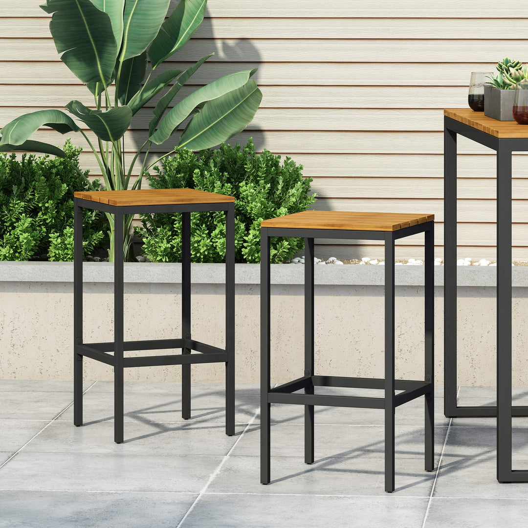 Christopher Knight Home Frieda Outdoor Modern Industrial Acacia Wood Bar Black + Teak + Black Metal - Diamond Home USA