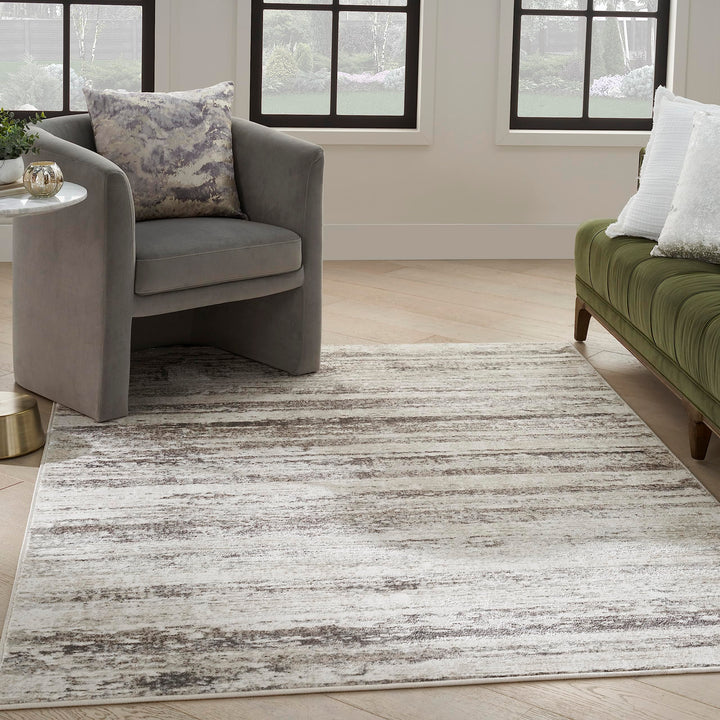 Nourison Glam Abstract Cream Grey 3'11" x 5'11" Area Rug Easy Cleaning Non 3'11" x 5'11" - Grey
