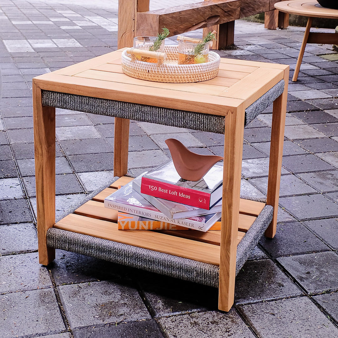 Teak Patio Side Table with Shelf Natural Modern Contemporary Square Wood - Diamond Home USA
