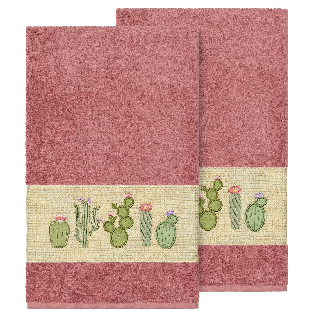 Authentic Hotel and Spa Turkish Cotton Cactus Embroidered Tea Rose 2-Piece