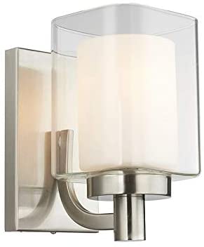 1 Light Bath Sconce Layered Clear Frosted Glass Nickel Accent N/ Modern Contemporary Metal Dimmable - Diamond Home USA