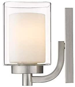 1 Light Bath Sconce Layered Clear Frosted Glass Nickel Accent N/ Modern Contemporary Metal Dimmable - Diamond Home USA