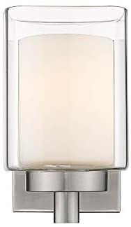 1 Light Bath Sconce Layered Clear Frosted Glass Nickel