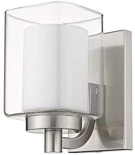 1 Light Bath Sconce Layered Clear Frosted Glass Nickel Accent N/ Modern Contemporary Metal Dimmable - Diamond Home USA