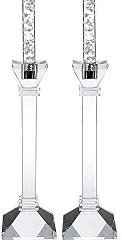 Square Pair 10" Classic Crystal Candle Holders Clear