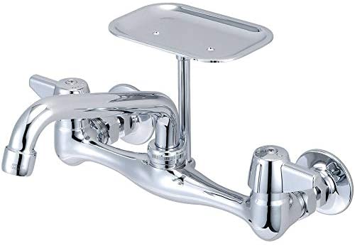Brass Two Handle Wallmount Kitchen Faucet 6" Tube Swivel