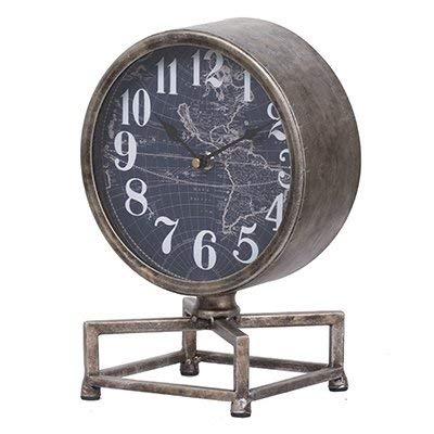 Grey Vintage Metro Clock Modern Round Desk Accent Metal