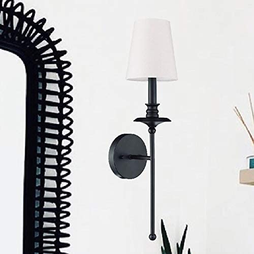 1 Light Black Iron Wall Sconce White Shade Mid Century Modern Metal Dimmable - Diamond Home USA