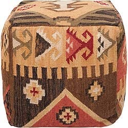 Decorative Southwestern Yellow Pouf Black Brown Green Orange