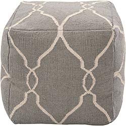 Decorative Grey Pouf Geometric Modern Contemporary Wool
