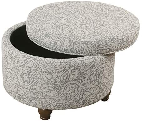 MISC Hector Grey Floral Storage Ottoman Paisley Bohemian Eclectic Pattern Fabric Foam Wood Walnut Finish