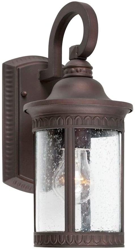1 Light Antique Bronze Outdoor Wall Lantern Clear Seeded