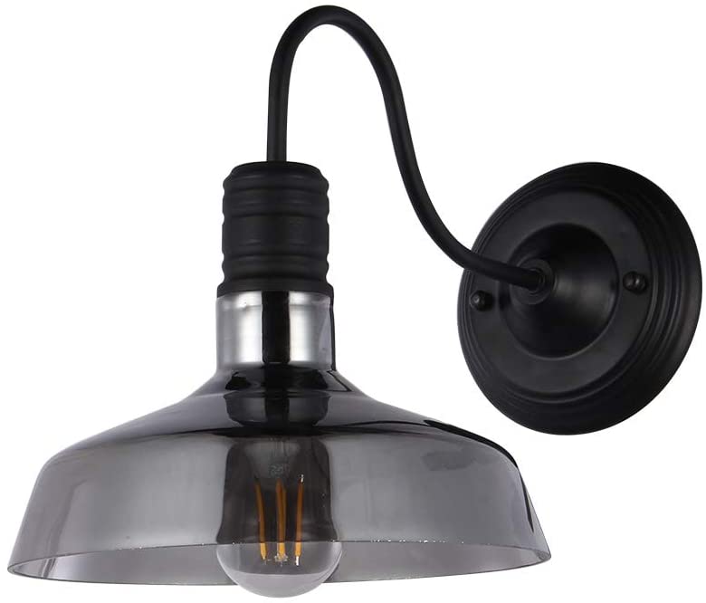 Black Metal 1 Light Wall Sconce Wtih 10 inch Smoked Glass Shade Includes Edison Bulb Modern Contemporary - Diamond Home USA