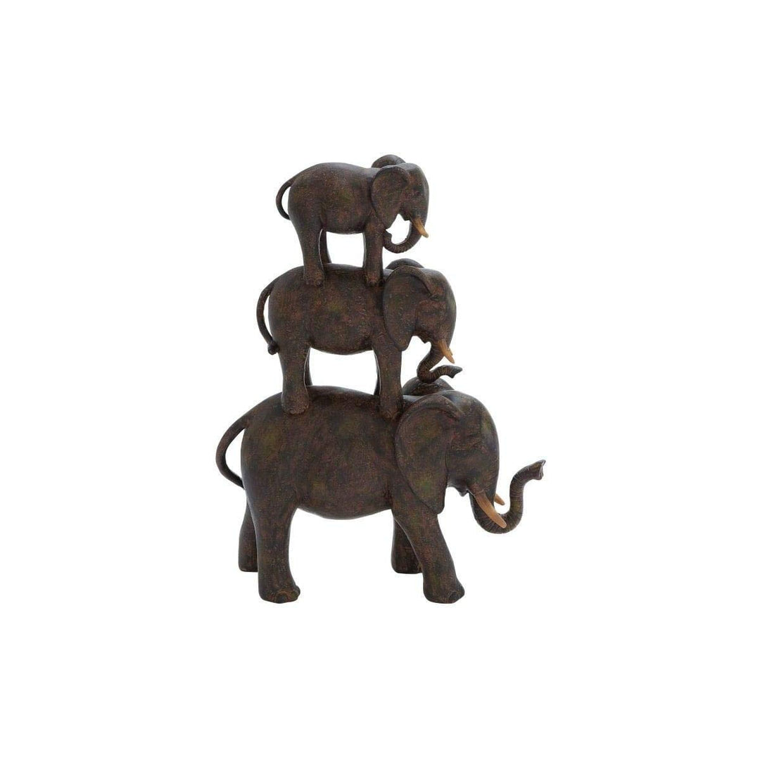 1 Piece Brown Three Stacked Elephants Sculpture Antique Gold