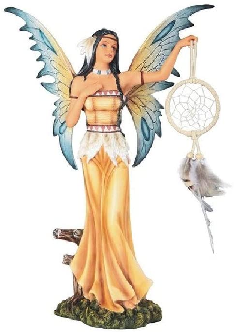 16" h Native American Fairy Holding Dream Catcher Statue