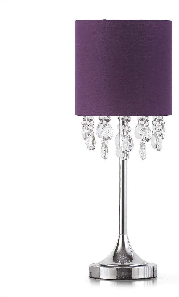 22" h Crystal Pendants Table Lamp Purple Clear Glam Modern Contemporary Chrome - Diamond Home USA