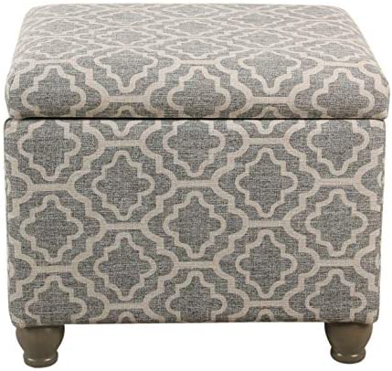 Ash Grey Geometric Storage Ottoman Pattern Fabric Foam