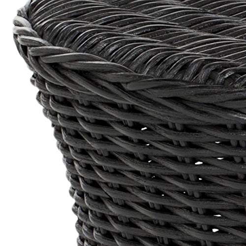 Round Wicker Ottoman Black Large Rattan Coffee Table Rounded Shape Circular Footstool Indoor Living Room Strong Sturdy Beach Coastal Themed