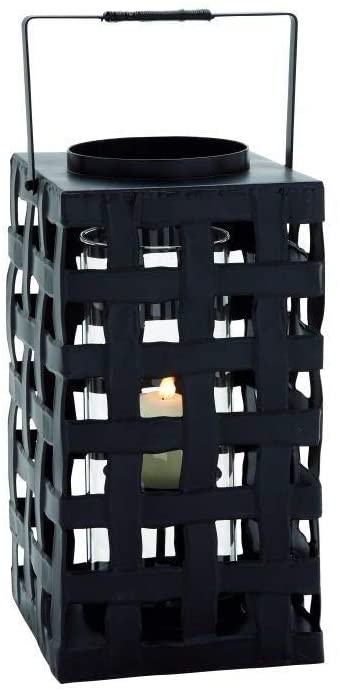 Metal Glass Candle Lantern Black Clear Rustic