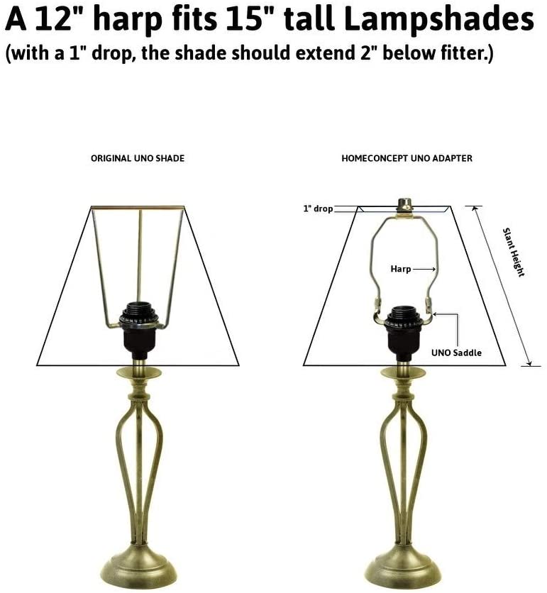 Slip Uno Adapter Converts Your 15" High Lampshade Fit Lamp Base (1 7/16" Opening) 12" h Modern Contemporary Brass