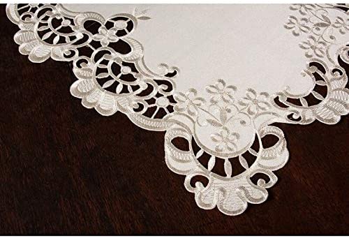Scalloped Lace Embroidered Cutwork Placemats 13 by 19 Inch Set 4 Beige Cream Rectangle Polyester - Diamond Home USA