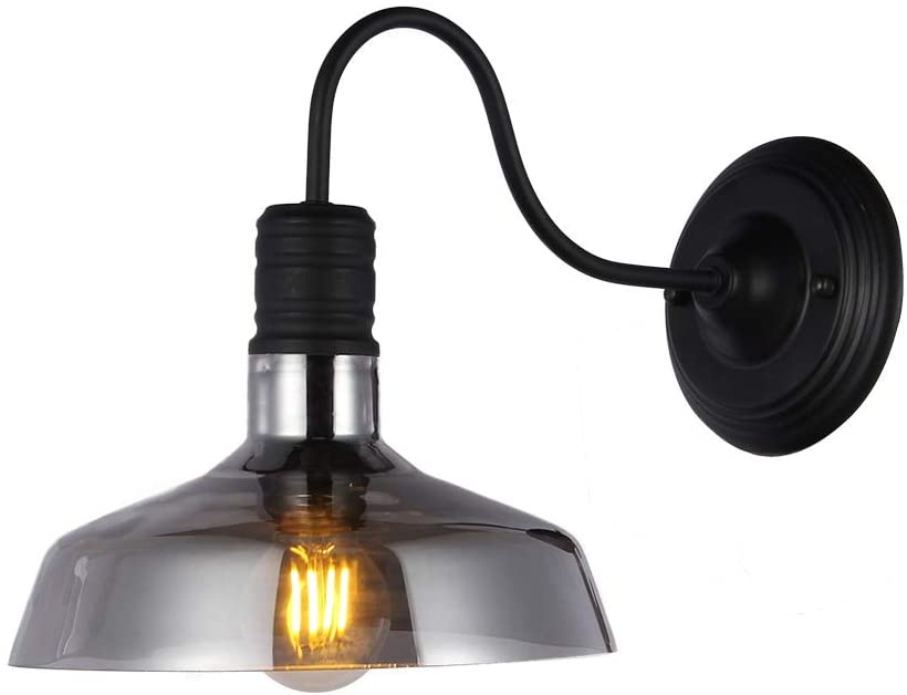 Black Metal 1 Light Wall Sconce Wtih 10 inch Smoked Glass