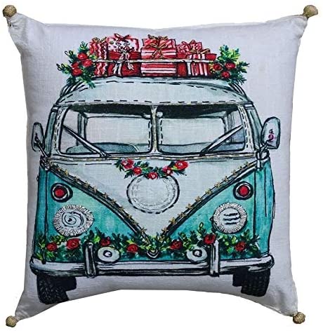 Throw Pillow Cover Christmas Holiday Van Embroidered Printed