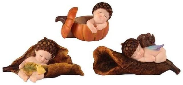 3 Piece Lovely Acorn Fairy Baby Sleeping 3" w Fantasy
