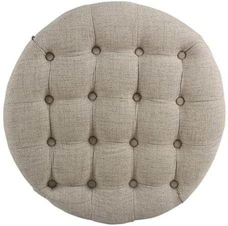 Light Tan Tufted Large Round Storage Ottoman Solid Transitional Fabric Foam Wood Walnut Finish - Diamond Home USA