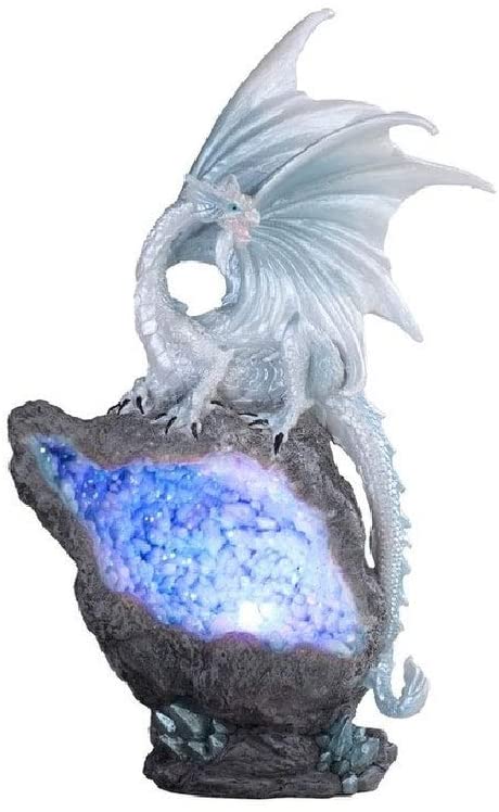 8 75" h Silvery Dragon Led Blue Crystal Stone Statue Fantasy