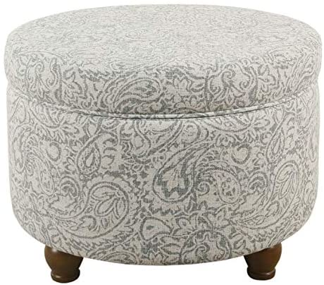 Hector Grey Floral Storage Ottoman Paisley Bohemian Eclectic