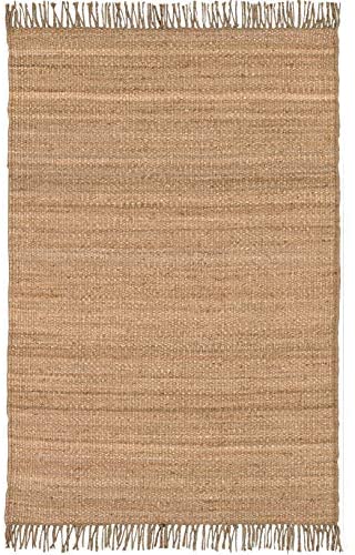 MISC Hand Woven Natural Fiber Jute Area Rug 4' X 5'9" Brown Stripe Casual Farmhouse Latex Free Handmade