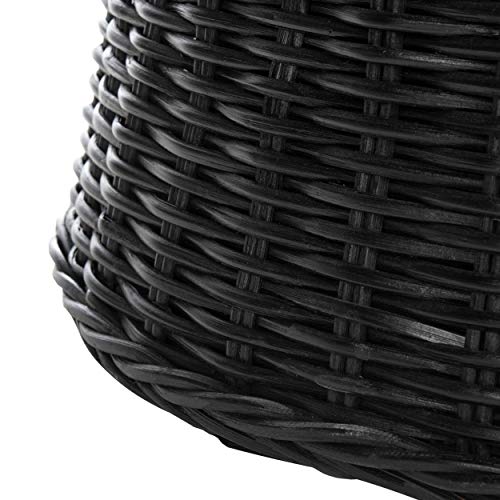 Round Wicker Ottoman Black Large Rattan Coffee Table Rounded Shape Circular Footstool Indoor Living Room Strong Sturdy Beach Coastal Themed
