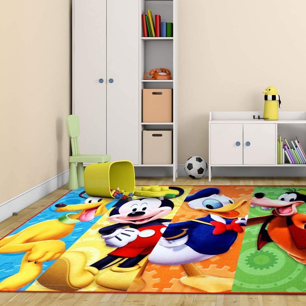 Ln 4'6 x 6'6 Kids Blue Red Mickey Mouse Theme Area Rug