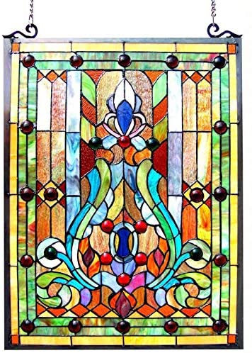 Tiffany Victorian Design Window Panel Color Glass Metal