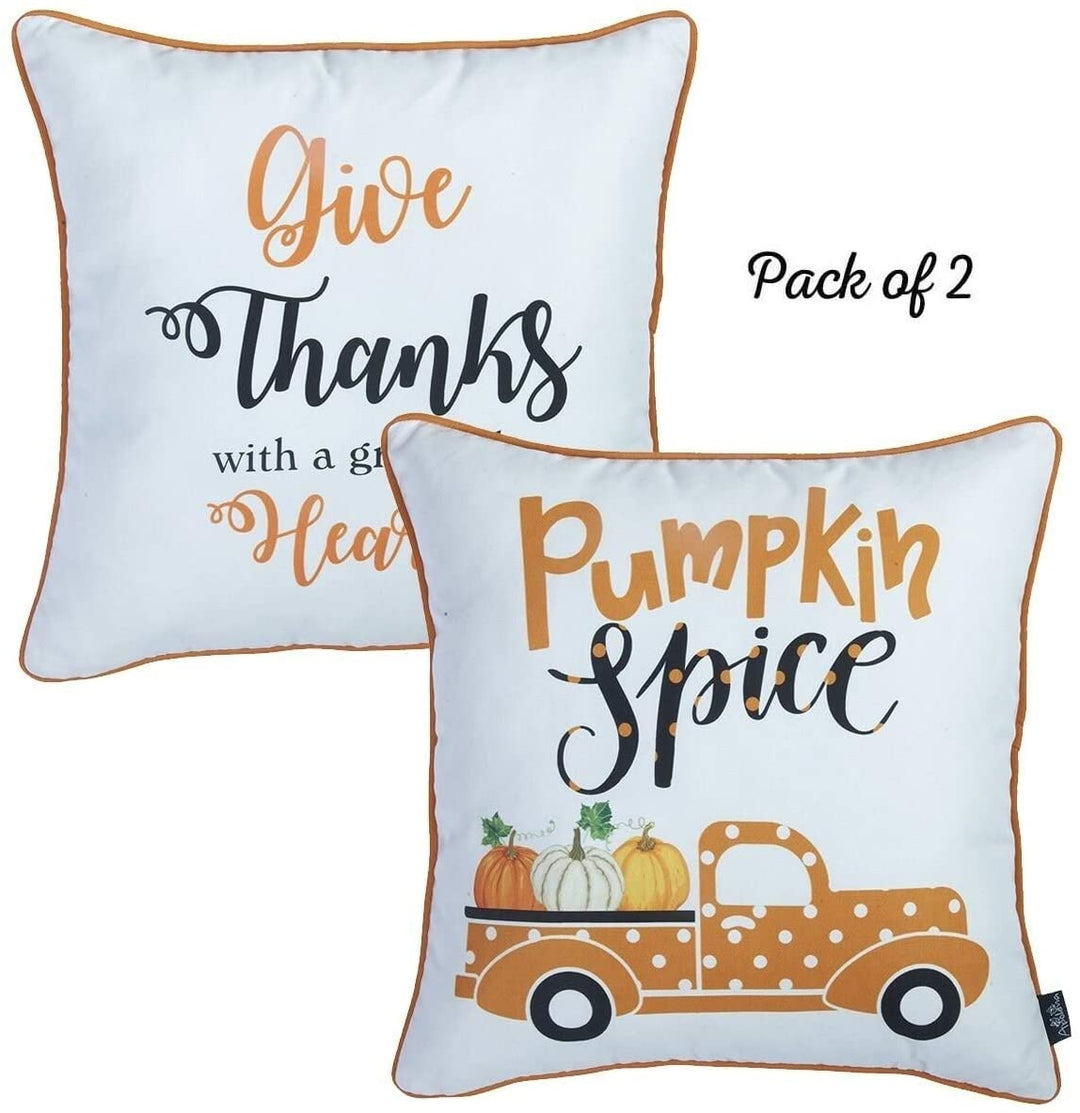 Fall Season Thanksgiving Throw Pillow Cover 18"x18" (2 Pcs Set) Floral Polyester Two Pillows Removable