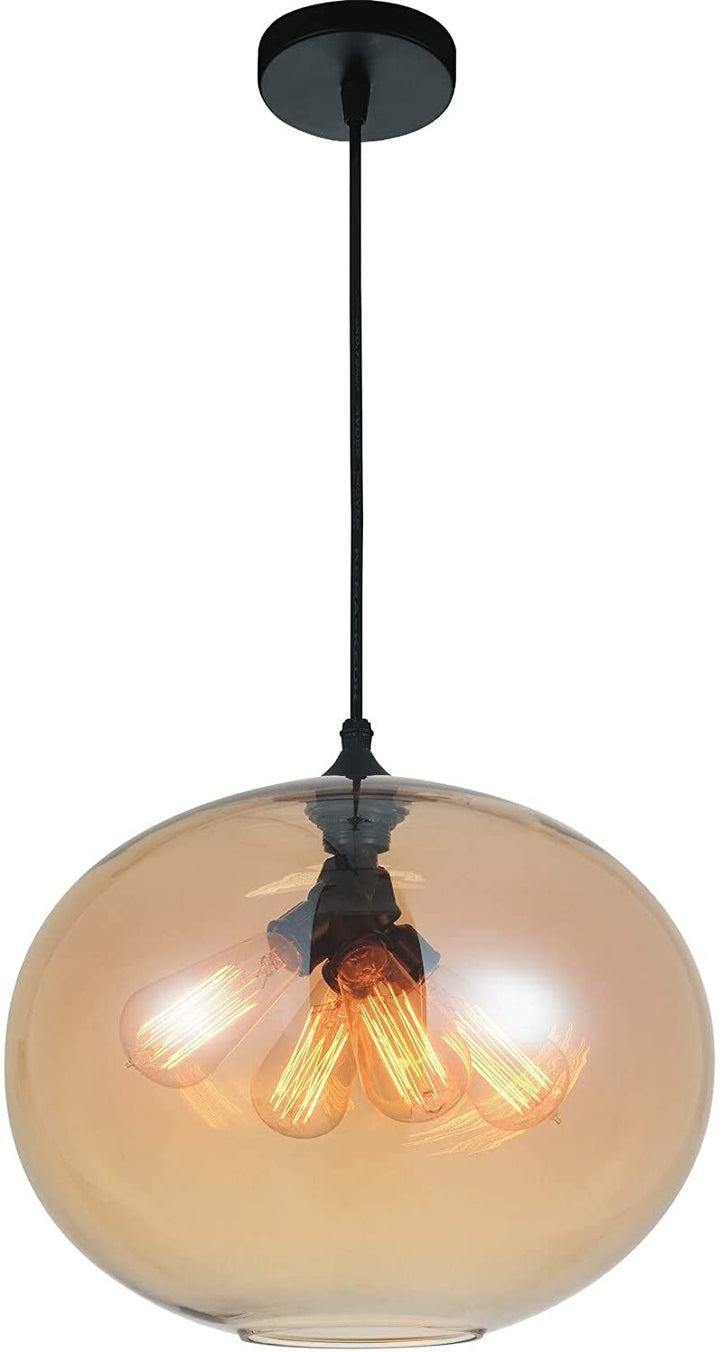 4 Light Globe Chandelier Transparent Amber Shade Black