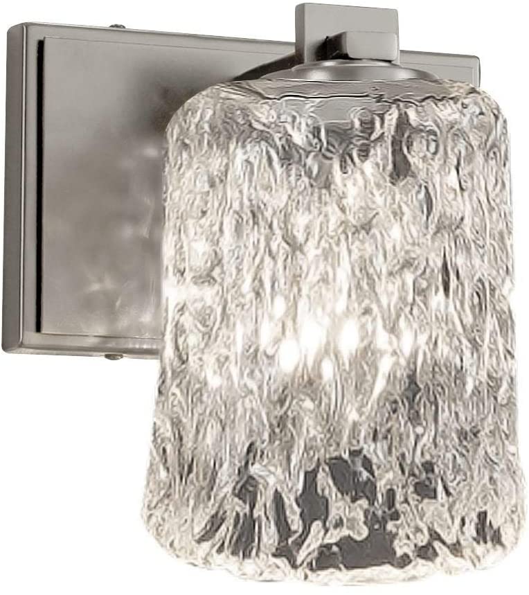 1 Light Brushed Nickel Wall Sconce Clear Textured Cylinder