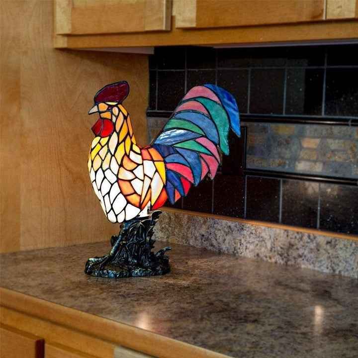 Multicolor Resin 15 5 inch Rooster Stained Glass Accent Lamp