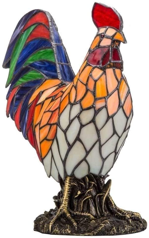 Multicolor Resin 15 5 inch Rooster Stained Glass Accent Lamp 12 5" l X 7 0" w 15" h Beige Blue Green Farmhouse