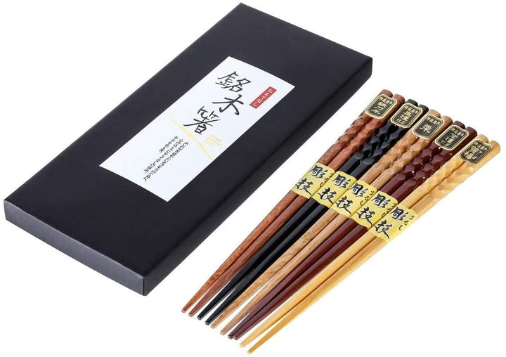 5 Pair Natural Hardwood Japanese Reusable Wood Chopsticks Brown Piece