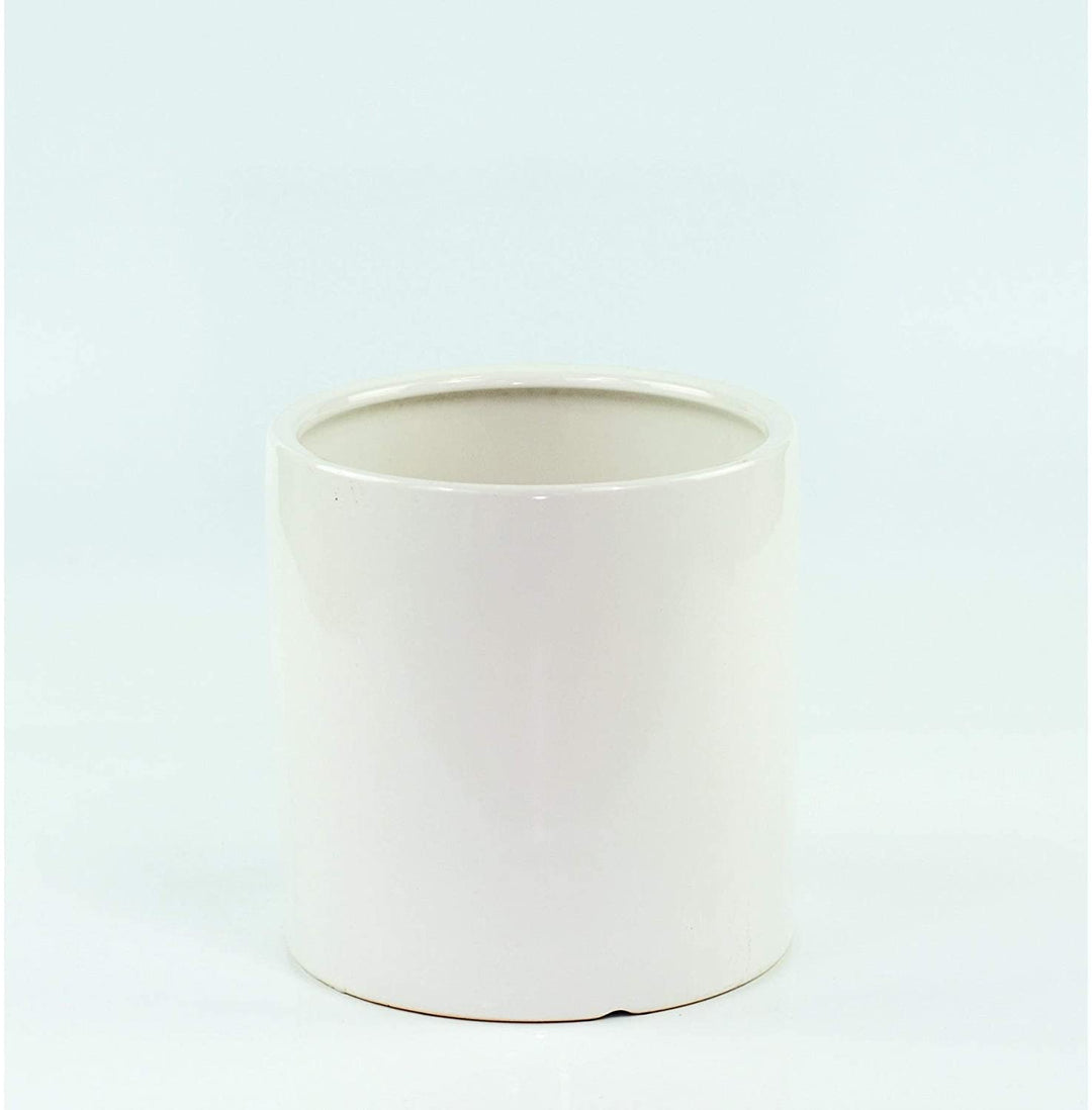 Mid Century Ceramic Pot 8" White Mid Century Modern Round