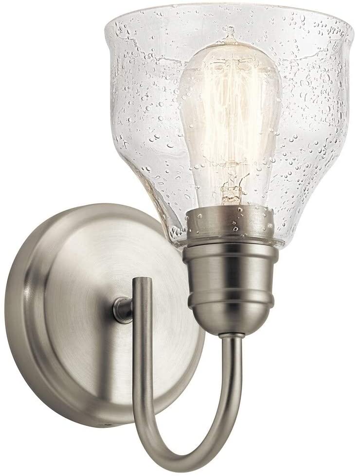 1 Light Brushed Nickel Wall Sconce Nickel Transitional Glass