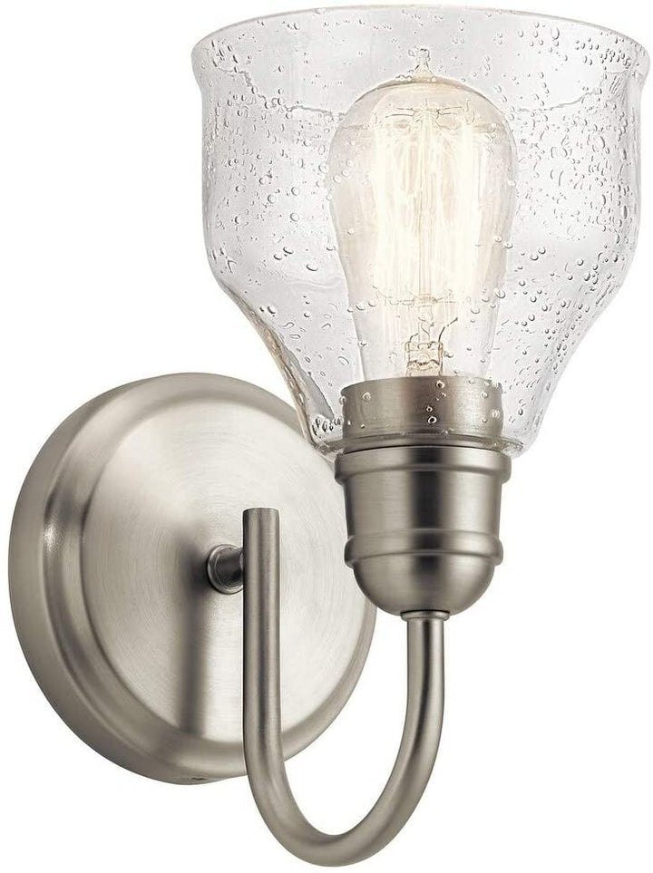 1 Light Brushed Nickel Wall Sconce Nickel Transitional Glass