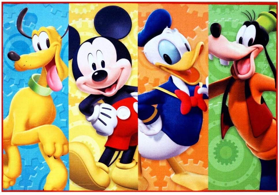 Ln 4'6 x 6'6 Kids Blue Red Mickey Mouse Theme Area Rug Rectangle Indoor Orange Yellow Disney Themed Kid Bedroom Carpet Pluto Goofy Donald Duck Pattern