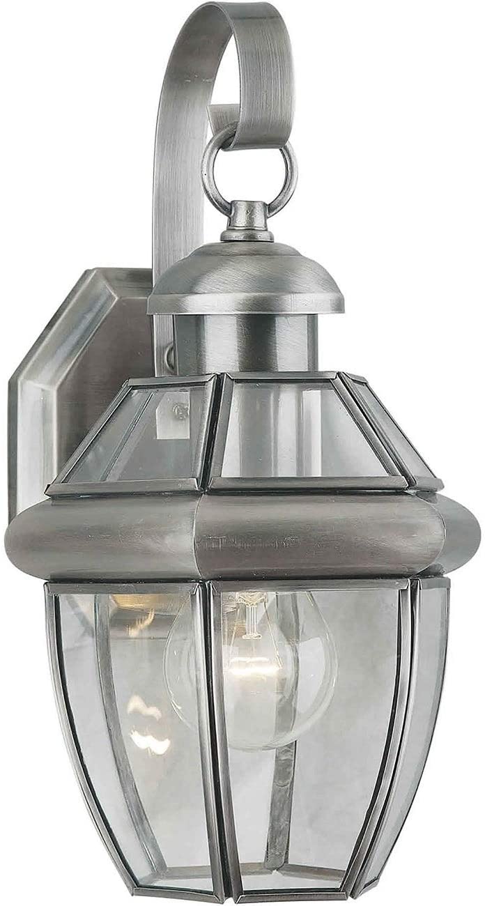 1 Light Antique Pewter Outdoor Wall Lantern Clear Beveled