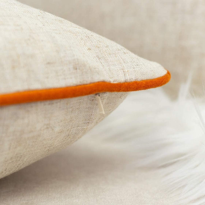 Cozy Embroidery Throw Pillow Cover Insert (Set 2) Orange Embroidered Linen Removable - Diamond Home USA