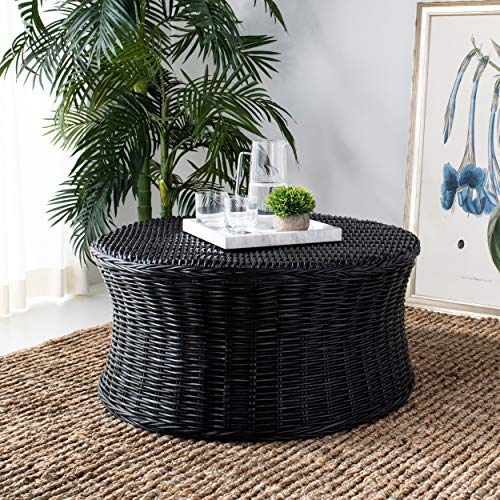 Round Wicker Ottoman Black Large Rattan Coffee Table Rounded